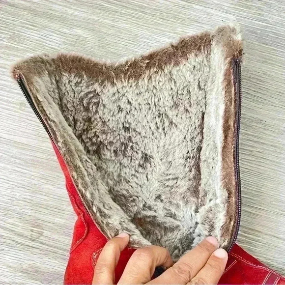 AQUATALIA ORANGE SUEDE WINTER BOOTS MADE IN ITALY SQUARE TOE WEDGE SIZE 8 - Picture 7 of 15